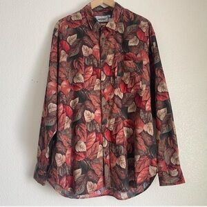 Vintage straight Down Clothing Company all leaves all over print button down, xl